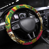 Hawaiian Reggae Steering Wheel Cover Kakau Art Motifs with Ohia Lehua and Rastafari Lion LT03 Universal Fit Multicolor - Polynesian Pride