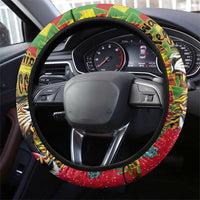 Hawaiian Reggae Steering Wheel Cover Kakau Art Motifs with Ohia Lehua and Rastafari Lion LT03 - Polynesian Pride