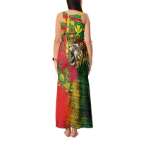 Hawaiian Reggae Tank Maxi Dress Kakau Art Motifs with Ohia Lehua and Rastafari Lion LT03 - Polynesian Pride