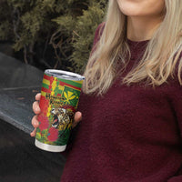Hawaiian Reggae Tumbler Cup Kakau Art Motifs with Ohia Lehua and Rastafari Lion - Polynesian Pride