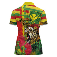 Hawaiian Reggae Women Polo Shirt Kakau Art Motifs with Ohia Lehua and Rastafari Lion LT03 - Polynesian Pride