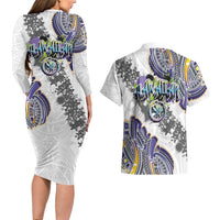 Traditional Art Hawaiian Kakau Tattoos Couples Matching Long Sleeve Bodycon Dress and Hawaiian Shirt Graffiti Style - Polynesian Pride
