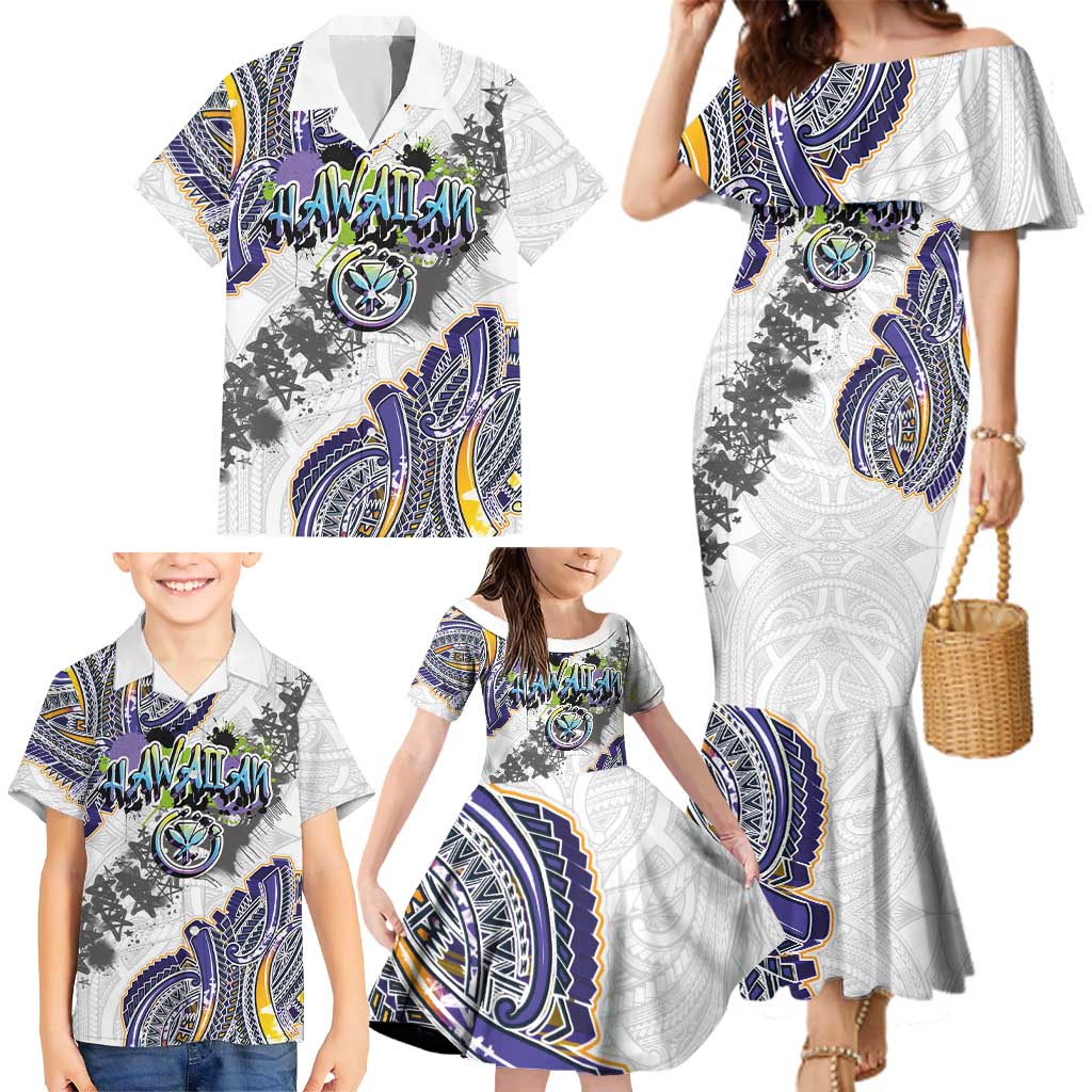 Traditional Art Hawaiian Kakau Tattoos Family Matching Mermaid Dress and Hawaiian Shirt Graffiti Style LT03 - Polynesian Pride