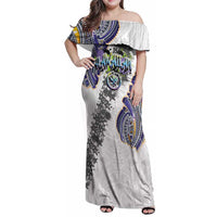 Traditional Art Hawaiian Kakau Tattoos Family Matching Off Shoulder Maxi Dress and Hawaiian Shirt Graffiti Style LT03 Mom's Dress White - Polynesian Pride