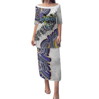 Traditional Art Hawaiian Kakau Tattoos Family Matching Puletasi and Hawaiian Shirt Graffiti Style LT03 Mom's Dress White - Polynesian Pride