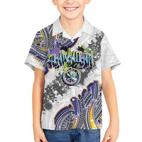 Traditional Art Hawaiian Kakau Tattoos Family Matching Puletasi and Hawaiian Shirt Graffiti Style LT03 Son's Shirt White - Polynesian Pride
