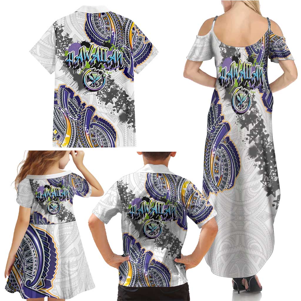Traditional Art Hawaiian Kakau Tattoos Family Matching Summer Maxi Dress and Hawaiian Shirt Graffiti Style LT03 - Polynesian Pride