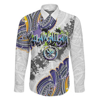 Traditional Art Hawaiian Kakau Tattoos Family Matching Tank Maxi Dress and Hawaiian Shirt Graffiti Style LT03 Dad's Shirt - Long Sleeve White - Polynesian Pride