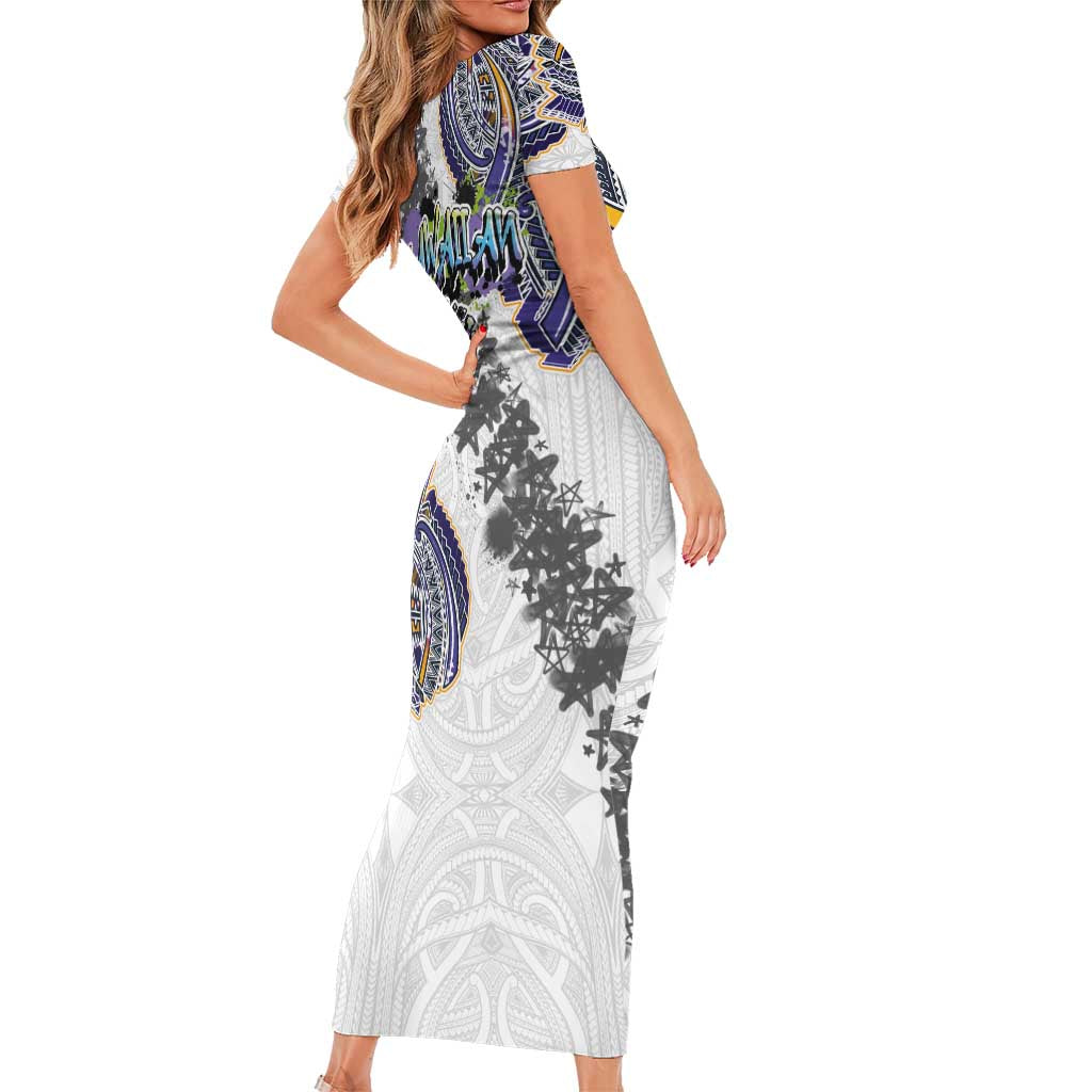 Traditional Art Hawaiian Kakau Tattoos Short Sleeve Bodycon Dress Graffiti Style - Polynesian Pride