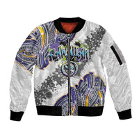Traditional Art Hawaiian Kakau Tattoos Sleeve Zip Bomber Jacket Graffiti Style LT03 Unisex White - Polynesian Pride