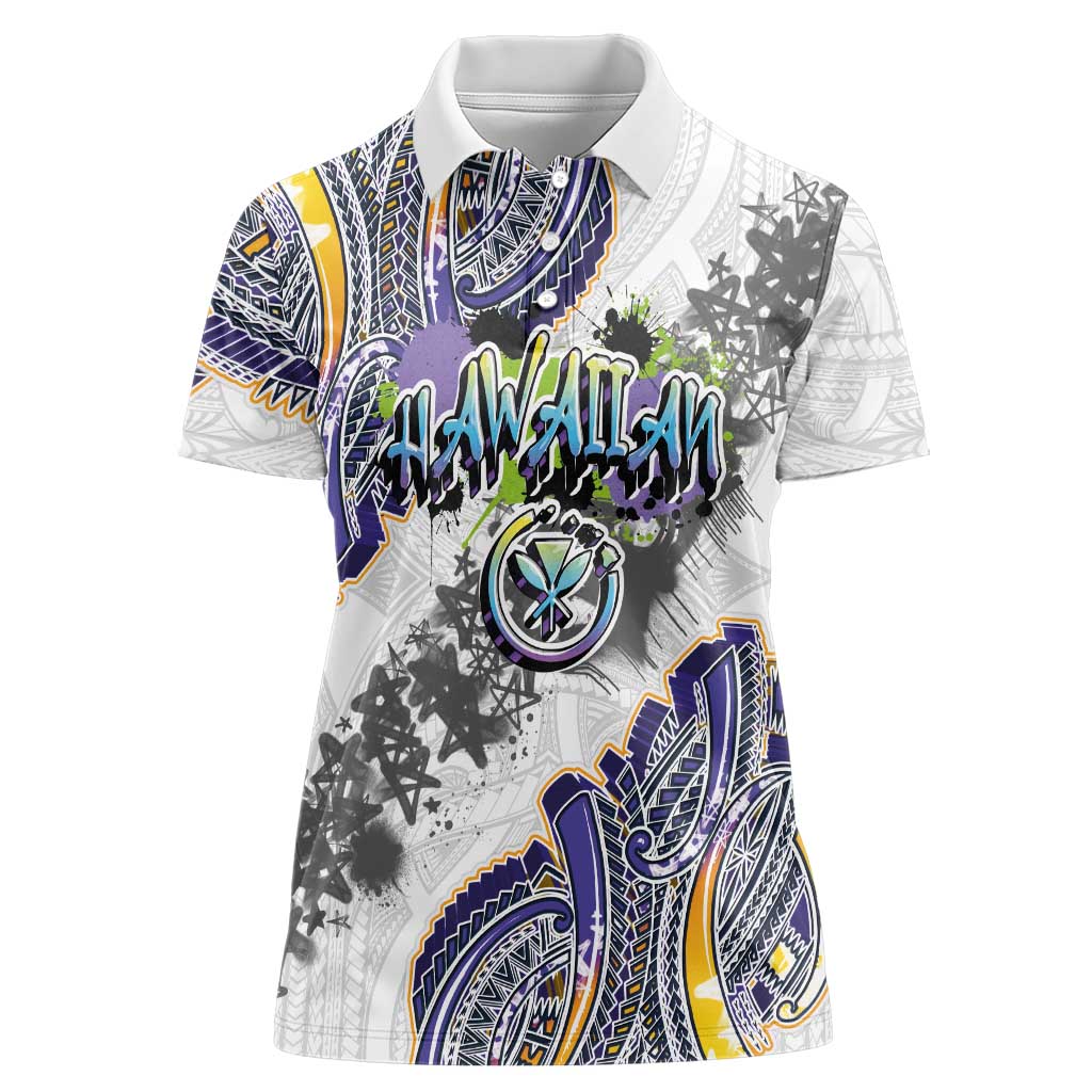 Traditional Art Hawaiian Kakau Tattoos Women Polo Shirt Graffiti Style - Polynesian Pride