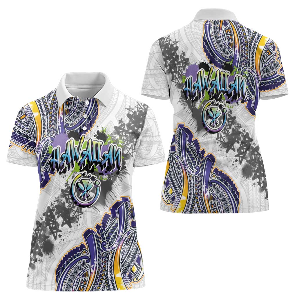 Traditional Art Hawaiian Kakau Tattoos Women Polo Shirt Graffiti Style - Polynesian Pride