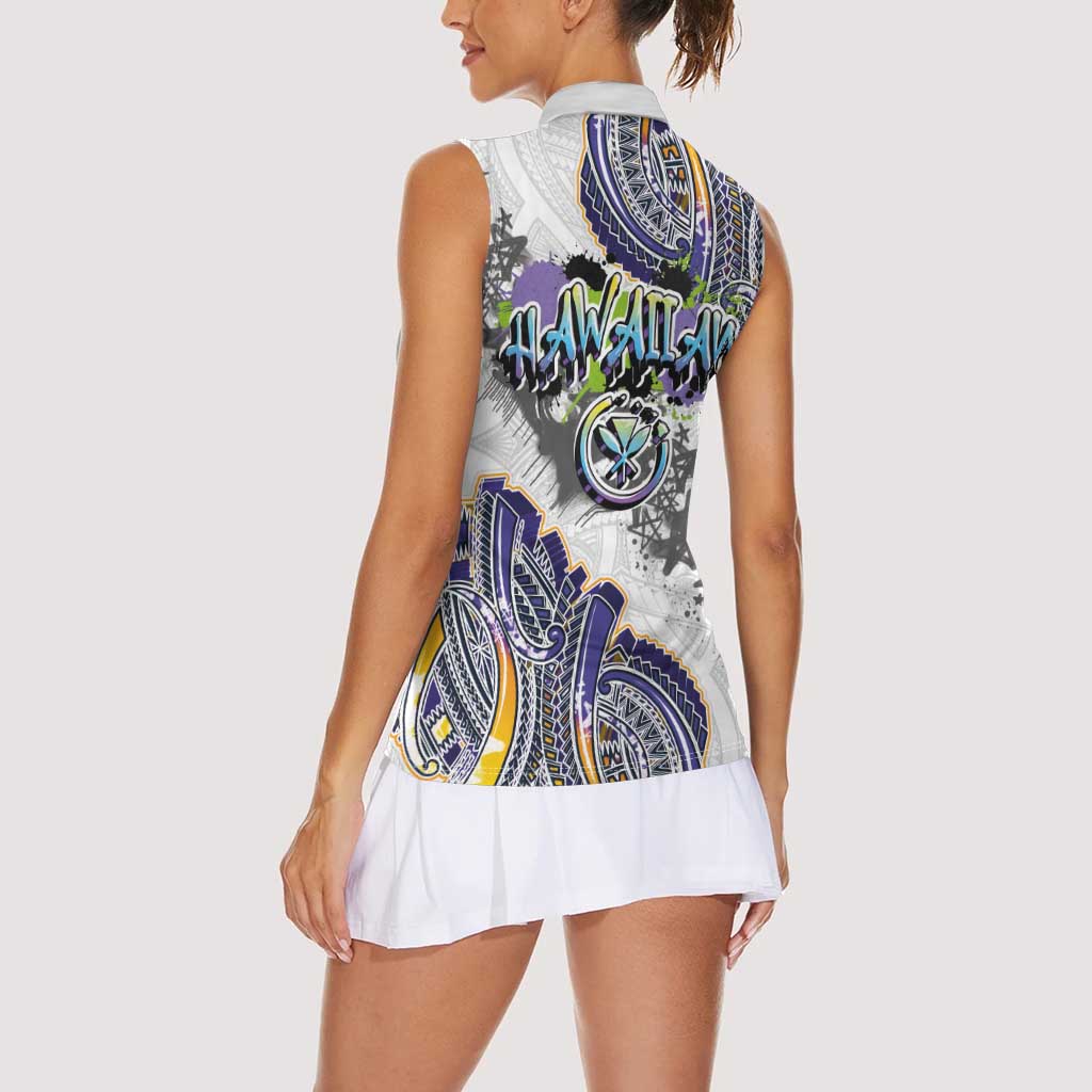 Traditional Art Hawaiian Kakau Tattoos Women Sleeveless Polo Shirt Graffiti Style - Polynesian Pride