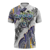 Traditional Art Hawaiian Kakau Tattoos Zipper Polo Shirt Graffiti Style - Polynesian Pride