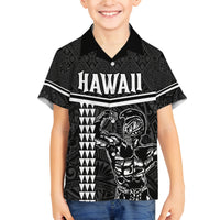 Custom Hawaii Warrior Family Matching Tank Maxi Dress and Hawaiian Shirt Kakau Quilt Pattern LT03 Son's Shirt Black - Polynesian Pride