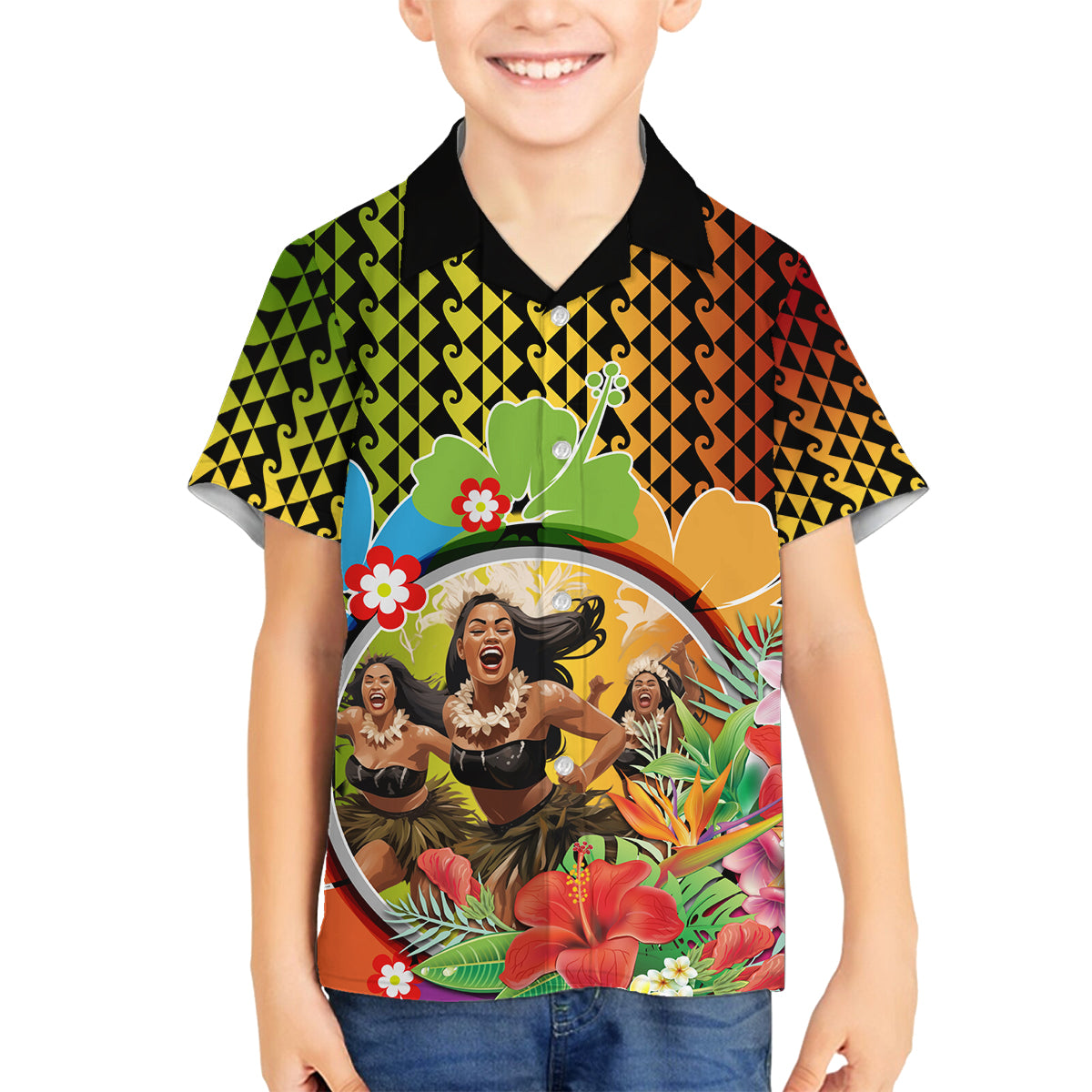 Hawaii Womens Day Wahine Family Matching Off Shoulder Maxi Dress and Hawaiian Shirt Strong Beautiful Woman with Kakau Style LT03 Son's Shirt Red - Polynesian Pride