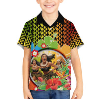 Hawaii Womens Day Wahine Family Matching Off Shoulder Maxi Dress and Hawaiian Shirt Strong Beautiful Woman with Kakau Style LT03 Son's Shirt Red - Polynesian Pride