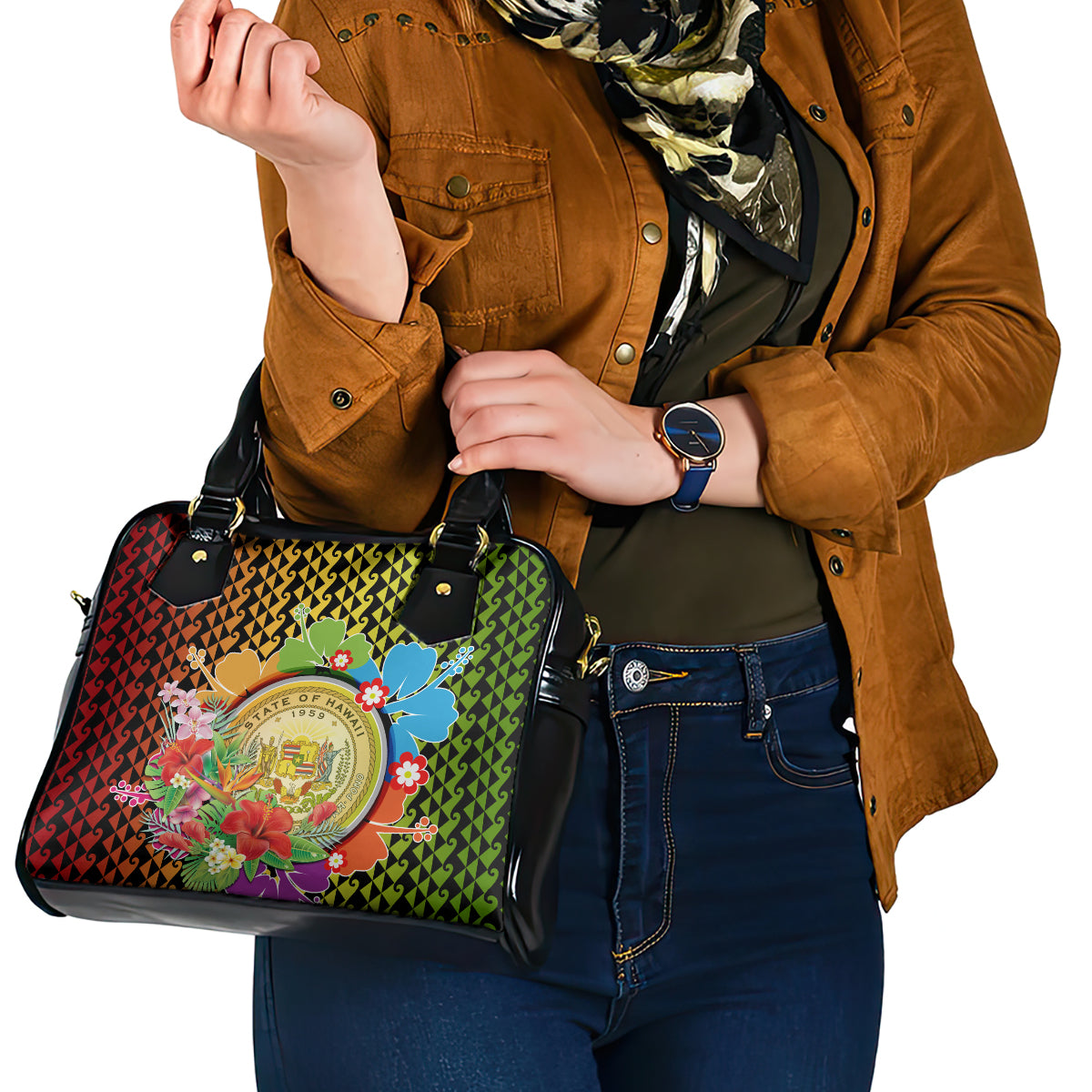 Hawaii Womens Day Wahine Shoulder Handbag Strong Beautiful Woman with Kakau Style LT03 - Polynesian Pride