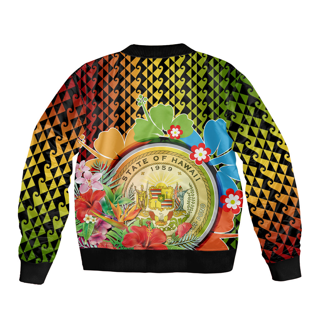 Hawaii Womens Day Wahine Sleeve Zip Bomber Jacket Strong Beautiful Woman with Kakau Style LT03 - Polynesian Pride