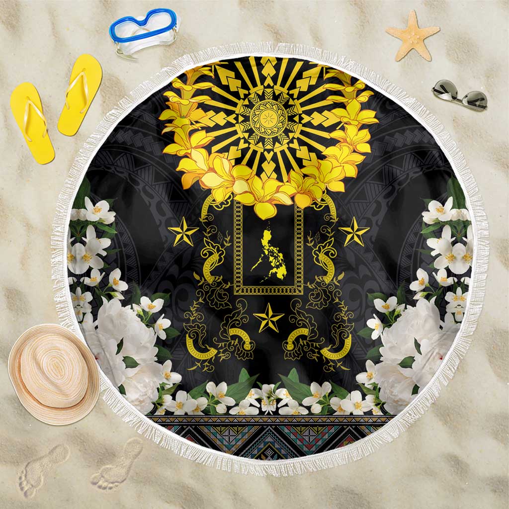 Flores de Mayo and Filipino Fiesta Beach Blanket The Sun-Jasmine and Polynesian Yakan Tattoo Barong Style LT03 One Size 150cm Black - Polynesian Pride