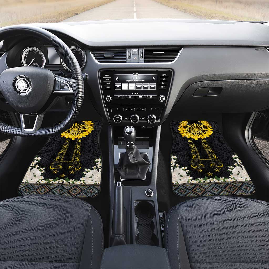 Flores de Mayo and Filipino Fiesta Car Mats The Sun-Jasmine and Polynesian Yakan Tattoo Barong Style LT03 Set 2pcs - Front Black - Polynesian Pride