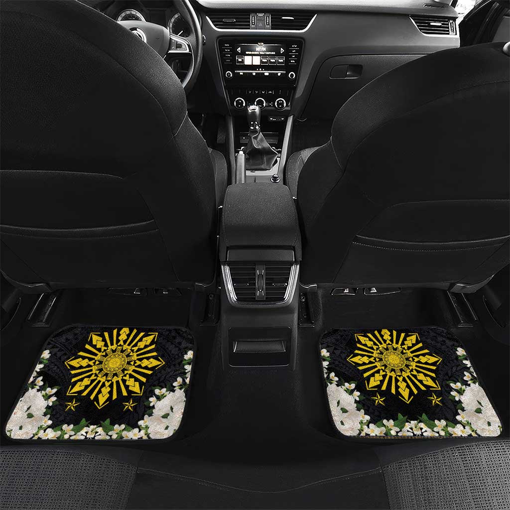 Flores de Mayo and Filipino Fiesta Car Mats The Sun-Jasmine and Polynesian Yakan Tattoo Barong Style LT03 Set 2pcs - Back Black - Polynesian Pride