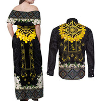 Flores de Mayo and Filipino Fiesta Couples Matching Off Shoulder Maxi Dress and Long Sleeve Button Shirt The Sun-Jasmine and Polynesian Yakan Tattoo Barong Style LT03 - Polynesian Pride