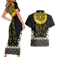 Flores de Mayo and Filipino Fiesta Couples Matching Short Sleeve Bodycon Dress and Hawaiian Shirt The Sun-Jasmine and Polynesian Yakan Tattoo Barong Style LT03 - Polynesian Pride