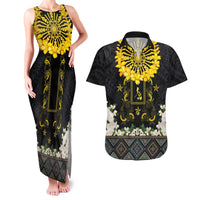 Flores de Mayo and Filipino Fiesta Couples Matching Tank Maxi Dress and Hawaiian Shirt The Sun-Jasmine and Polynesian Yakan Tattoo Barong Style LT03 Black - Polynesian Pride
