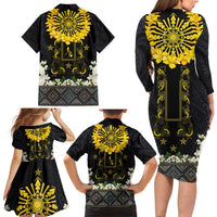Flores de Mayo and Filipino Fiesta Family Matching Long Sleeve Bodycon Dress and Hawaiian Shirt The Sun-Jasmine and Polynesian Yakan Tattoo Barong Style LT03 - Polynesian Pride