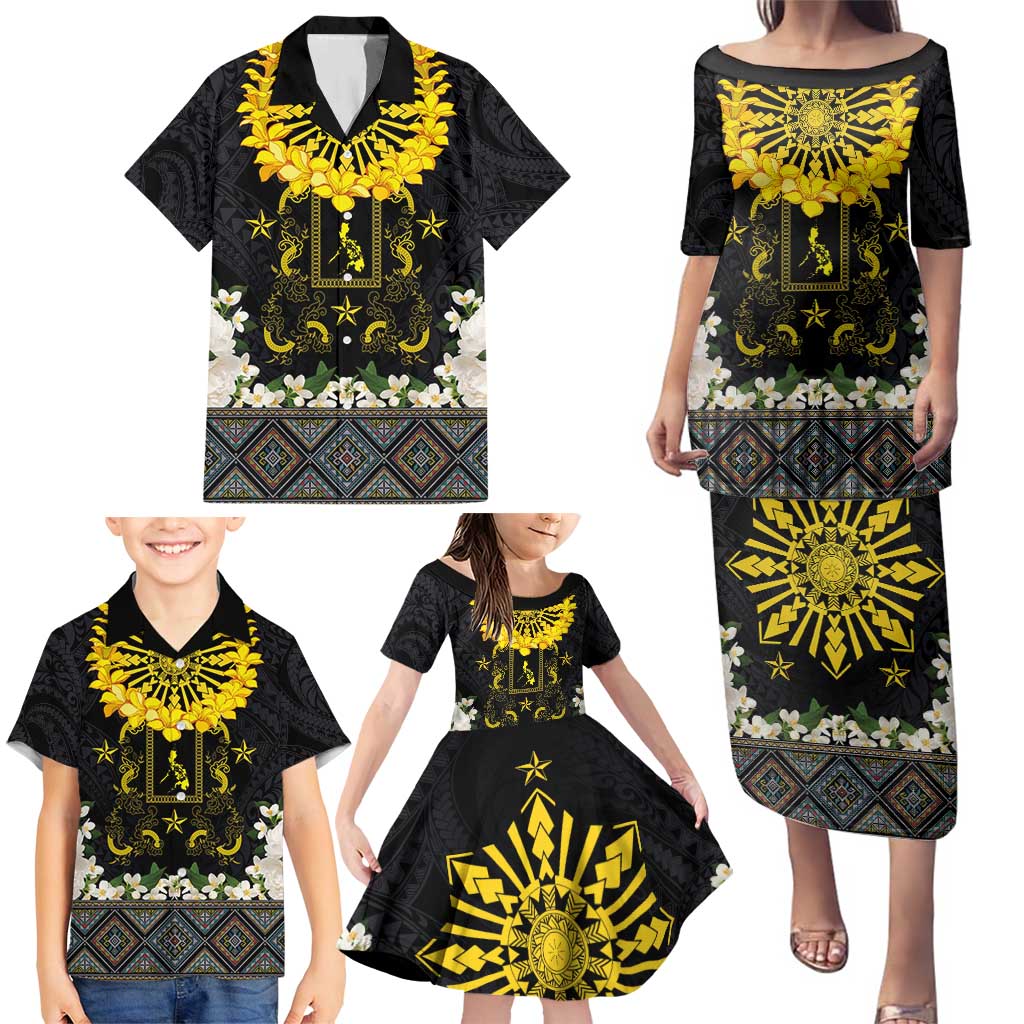 Flores de Mayo and Filipino Fiesta Family Matching Puletasi and Hawaiian Shirt The Sun-Jasmine and Polynesian Yakan Tattoo Barong Style LT03 - Polynesian Pride