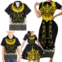 Flores de Mayo and Filipino Fiesta Family Matching Short Sleeve Bodycon Dress and Hawaiian Shirt The Sun-Jasmine and Polynesian Yakan Tattoo Barong Style LT03 - Polynesian Pride