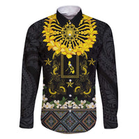Flores de Mayo and Filipino Fiesta Family Matching Short Sleeve Bodycon Dress and Hawaiian Shirt The Sun-Jasmine and Polynesian Yakan Tattoo Barong Style LT03 Dad's Shirt - Long Sleeve Black - Polynesian Pride