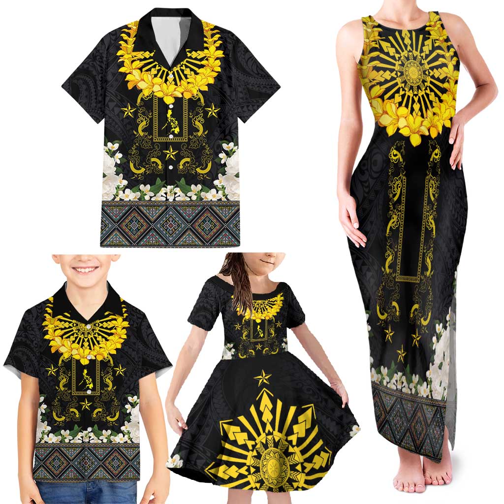 Flores de Mayo and Filipino Fiesta Family Matching Tank Maxi Dress and Hawaiian Shirt The Sun-Jasmine and Polynesian Yakan Tattoo Barong Style LT03 - Polynesian Pride