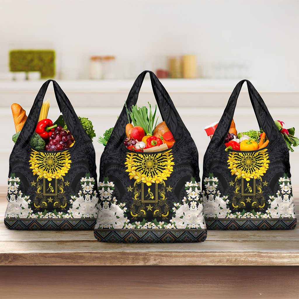 Flores de Mayo and Filipino Fiesta Grocery Bag The Sun-Jasmine and Polynesian Yakan Tattoo Barong Style LT03 3-pack One Size Black - Polynesian Pride