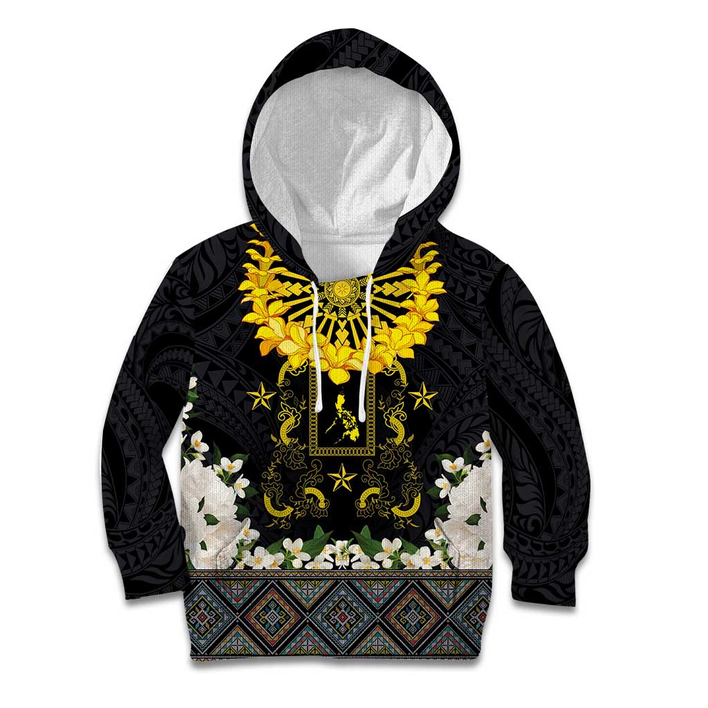 Flores de Mayo and Filipino Fiesta Kid Hoodie The Sun-Jasmine and Polynesian Yakan Tattoo Barong Style LT03 Hoodie Black - Polynesian Pride