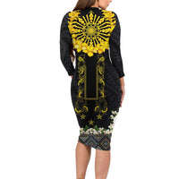 Flores de Mayo and Filipino Fiesta Long Sleeve Bodycon Dress The Sun-Jasmine and Polynesian Yakan Tattoo Barong Style LT03 - Polynesian Pride