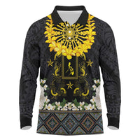Flores de Mayo and Filipino Fiesta Long Sleeve Polo Shirt The Sun-Jasmine and Polynesian Yakan Tattoo Barong Style