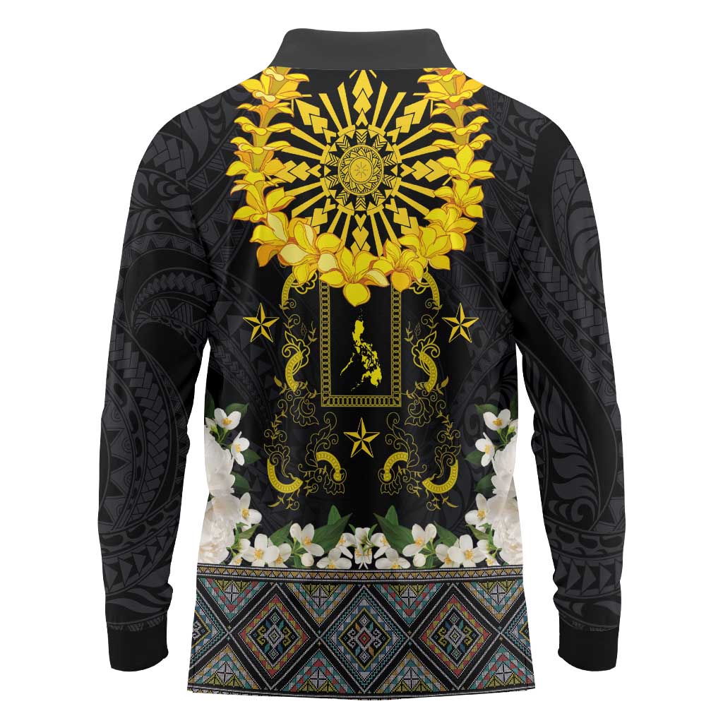 Flores de Mayo and Filipino Fiesta Long Sleeve Polo Shirt The Sun-Jasmine and Polynesian Yakan Tattoo Barong Style