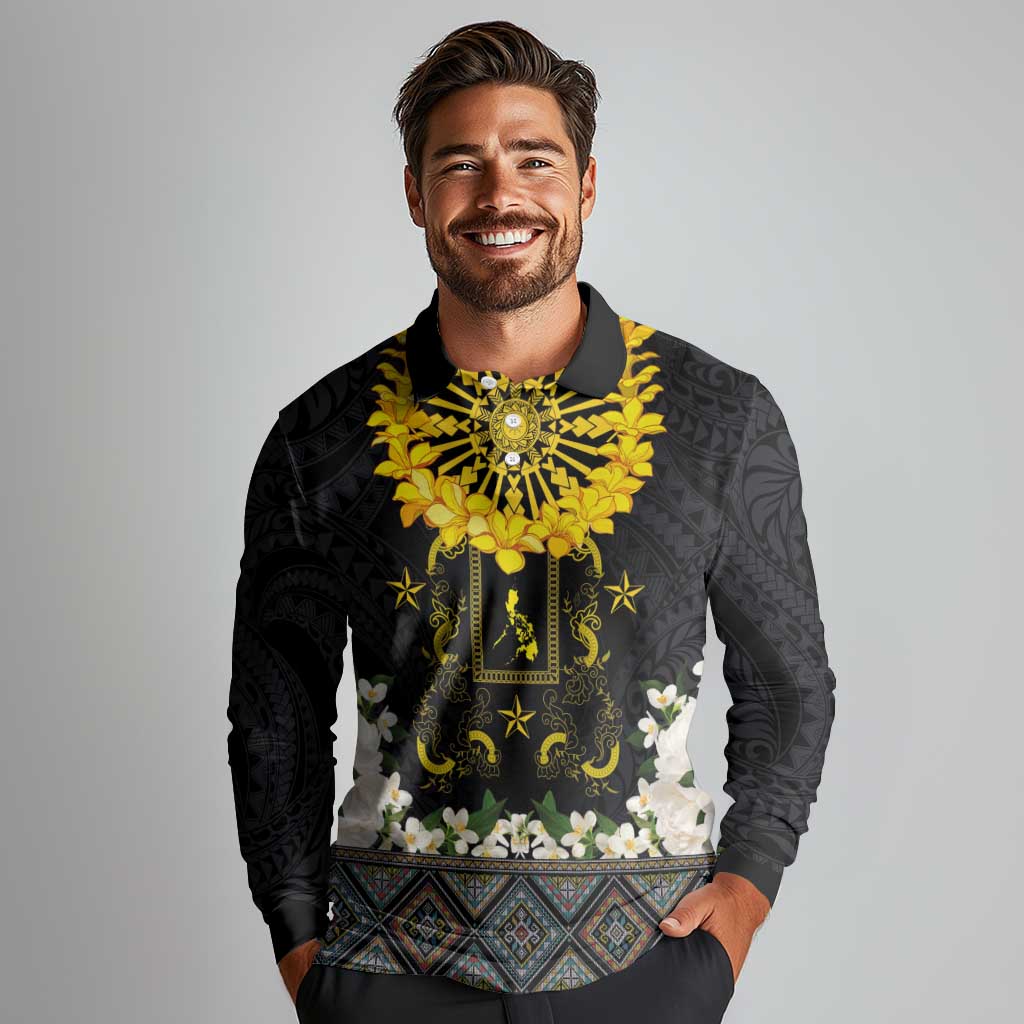 Flores de Mayo and Filipino Fiesta Long Sleeve Polo Shirt The Sun-Jasmine and Polynesian Yakan Tattoo Barong Style