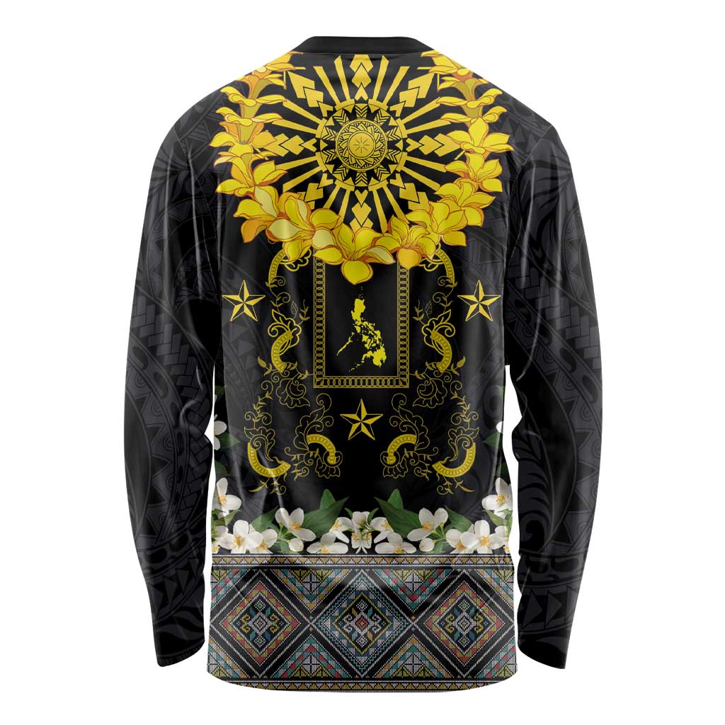 Flores de Mayo and Filipino Fiesta Long Sleeve Shirt The Sun-Jasmine and Polynesian Yakan Tattoo Barong Style LT03 - Polynesian Pride