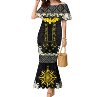 Flores de Mayo and Filipino Fiesta Mermaid Dress The Sun-Jasmine and Polynesian Yakan Tattoo Barong Style LT03 Women Black - Polynesian Pride