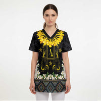 Flores de Mayo and Filipino Fiesta Scrub Top The Sun-Jasmine and Polynesian Yakan Tattoo Barong Style LT03 - Polynesian Pride