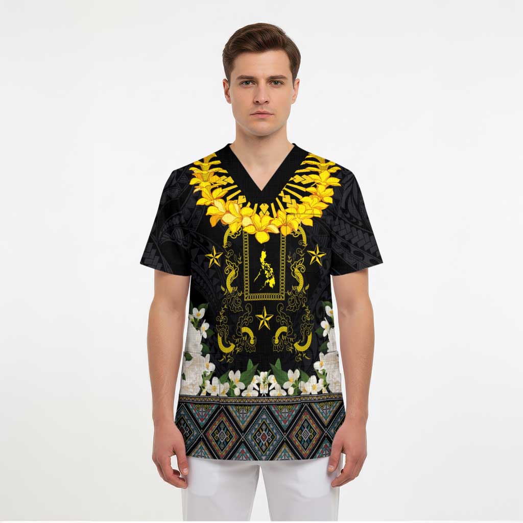 Flores de Mayo and Filipino Fiesta Scrub Top The Sun-Jasmine and Polynesian Yakan Tattoo Barong Style LT03 - Polynesian Pride