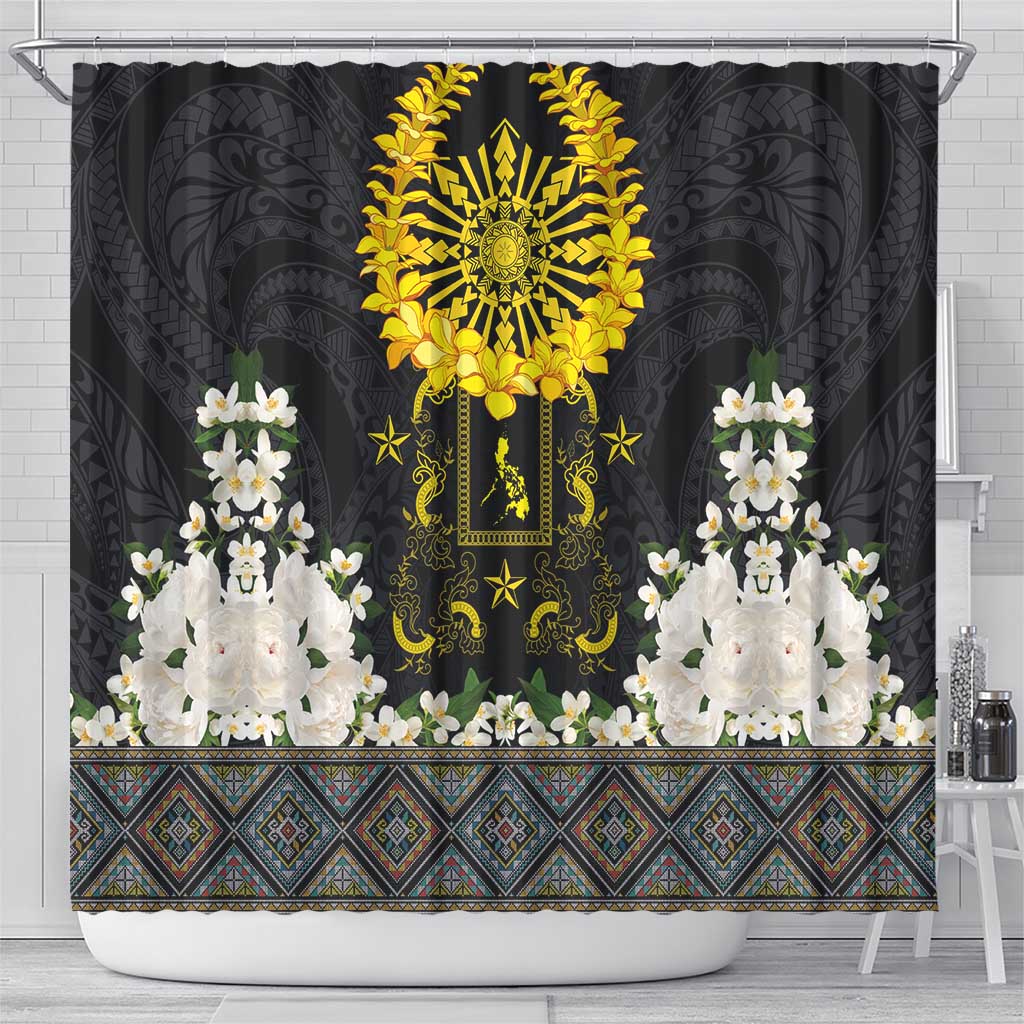 Flores de Mayo and Filipino Fiesta Shower Curtain The Sun-Jasmine and Polynesian Yakan Tattoo Barong Style LT03 - Polynesian Pride