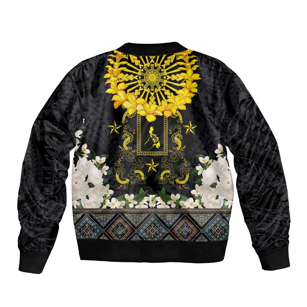 Flores de Mayo and Filipino Fiesta Sleeve Zip Bomber Jacket The Sun-Jasmine and Polynesian Yakan Tattoo Barong Style LT03 - Polynesian Pride