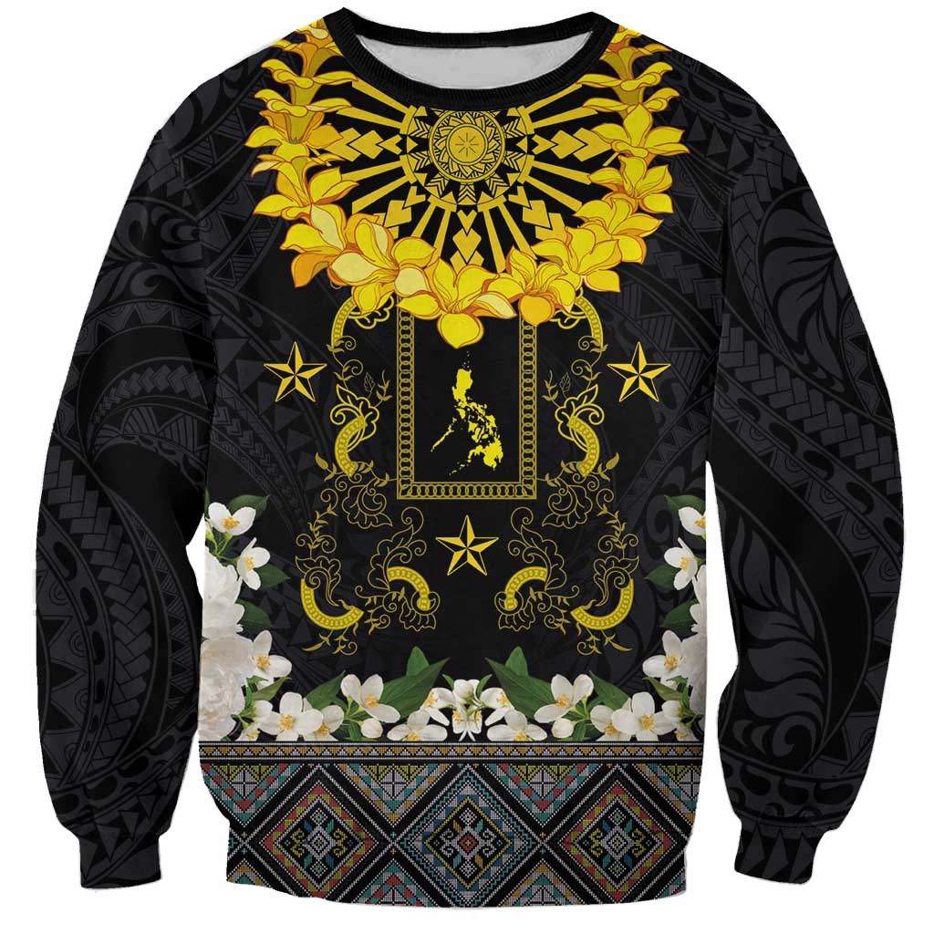 Flores de Mayo and Filipino Fiesta Sweatshirt The Sun-Jasmine and Polynesian Yakan Tattoo Barong Style LT03 Unisex Black - Polynesian Pride