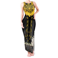 Flores de Mayo and Filipino Fiesta Tank Maxi Dress The Sun-Jasmine and Polynesian Yakan Tattoo Barong Style LT03 Women Black - Polynesian Pride