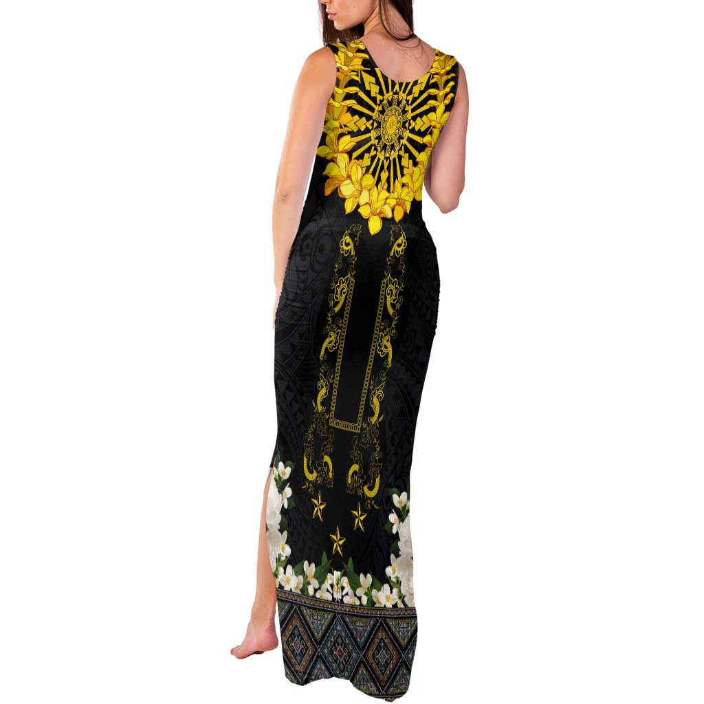 Flores de Mayo and Filipino Fiesta Tank Maxi Dress The Sun-Jasmine and Polynesian Yakan Tattoo Barong Style LT03 - Polynesian Pride