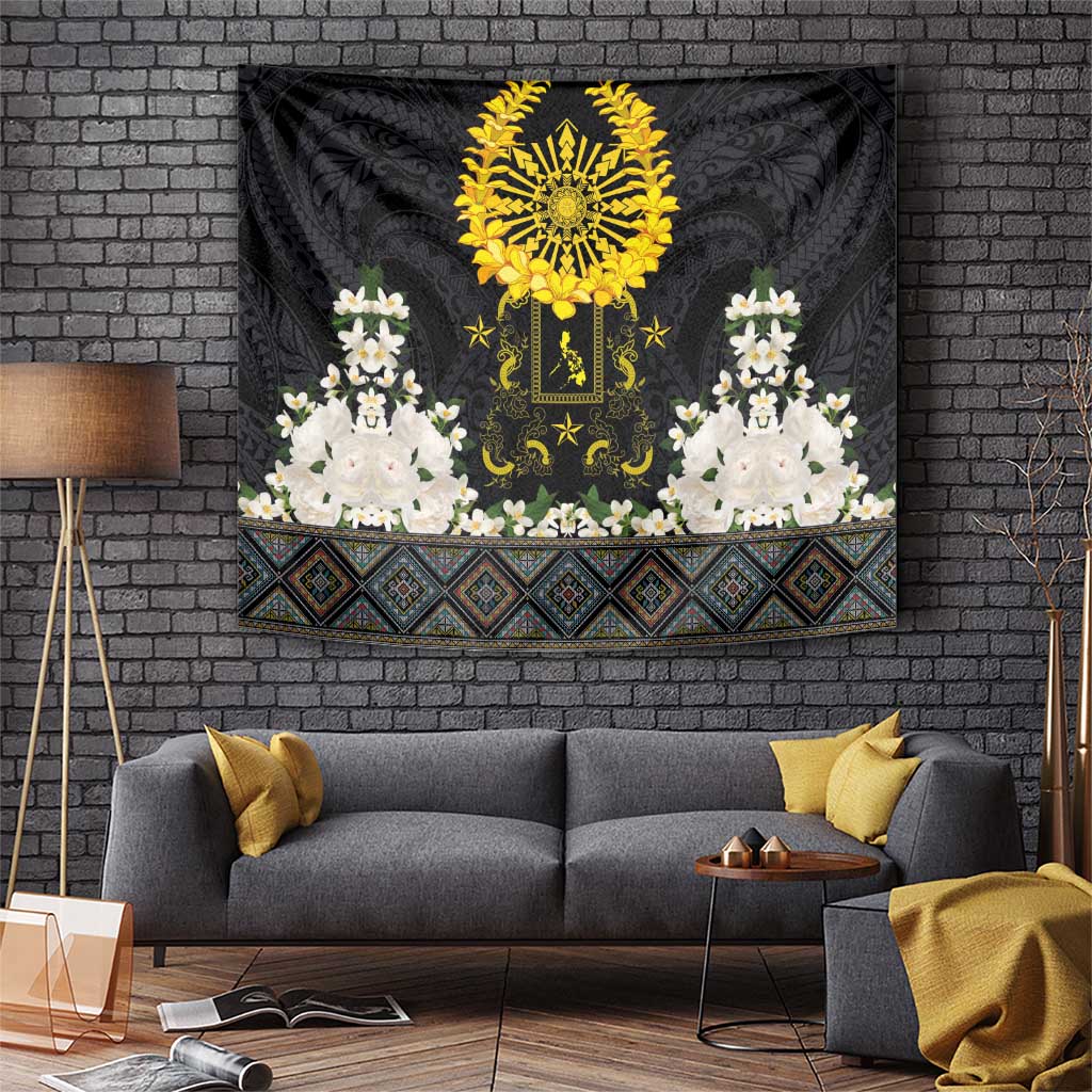 Flores de Mayo and Filipino Fiesta Tapestry The Sun-Jasmine and Polynesian Yakan Tattoo Barong Style LT03 Black - Polynesian Pride